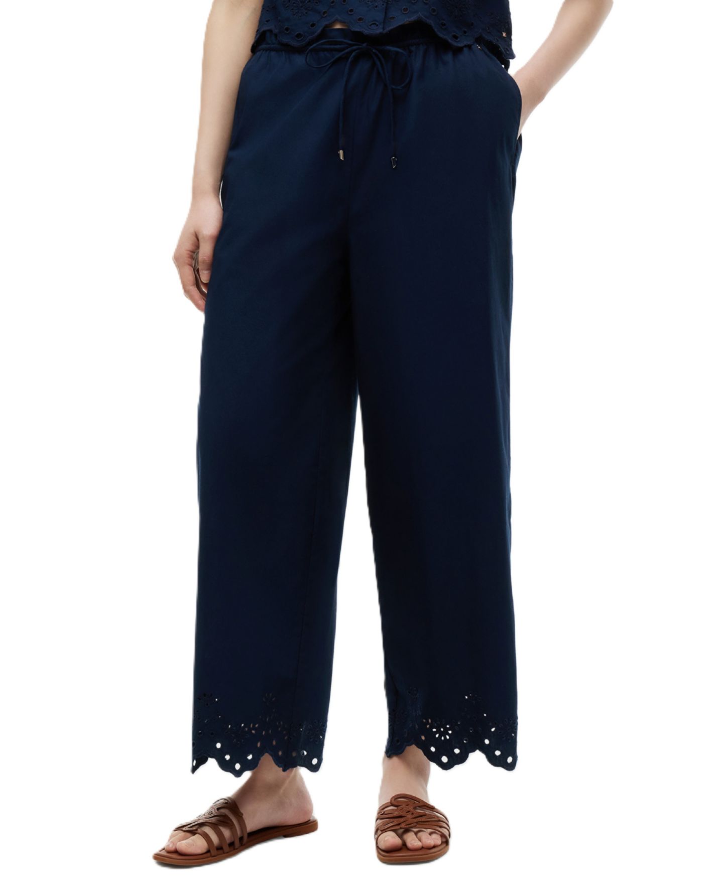 Женские брюки Tommy Hilfiger Cotton Broderie Straight-Leg Ankle, цвет: Тёмный Ночной — фото 1