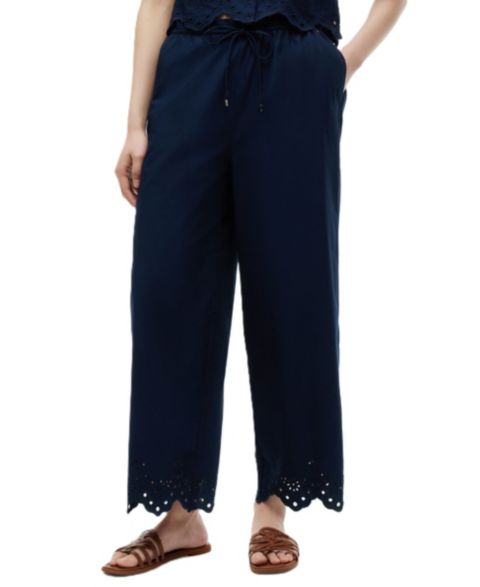 Женские брюки Tommy Hilfiger Cotton Broderie Straight-Leg Ankle, цвет: Тёмный Ночной