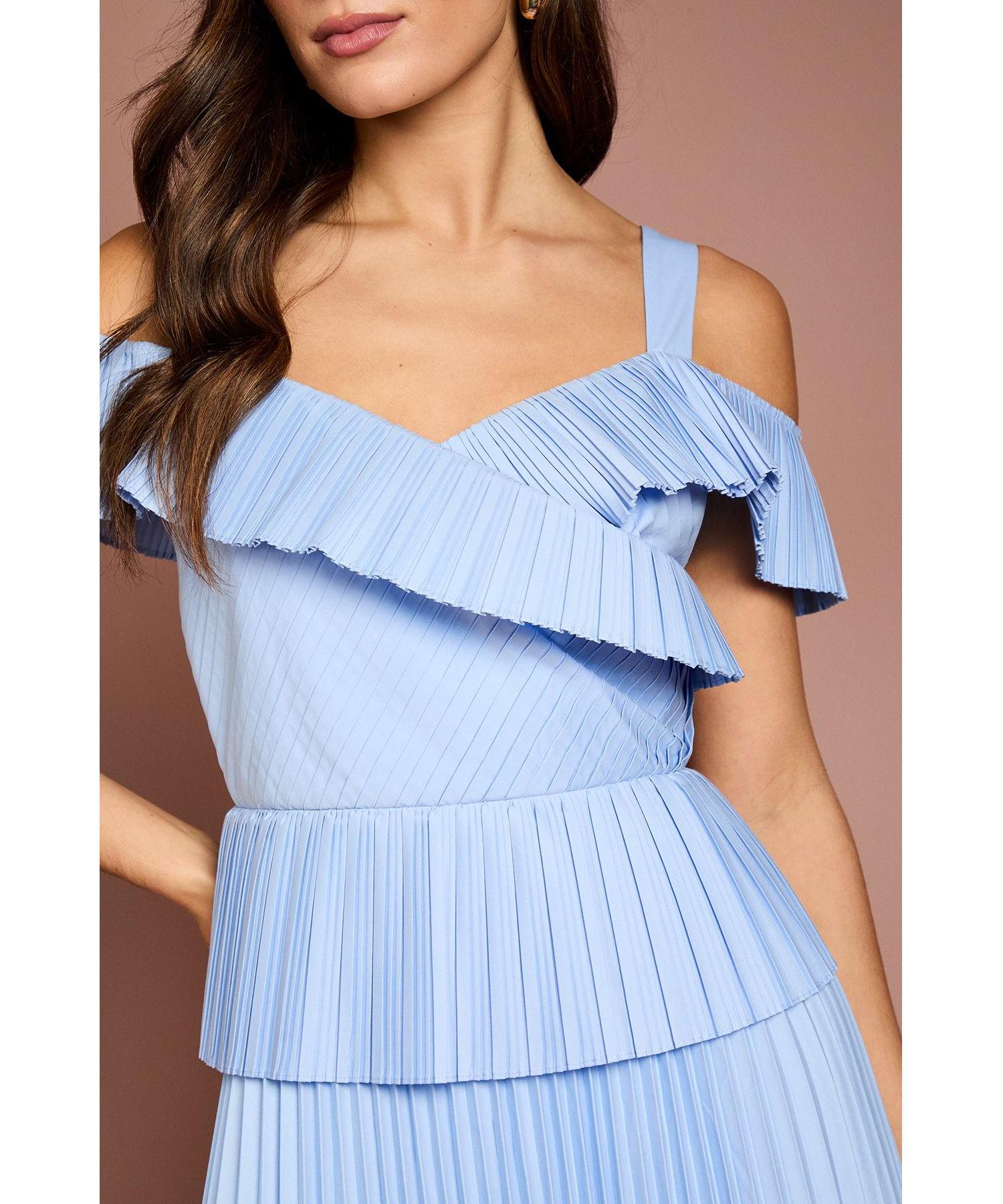 Women's Pleated V-Neck Midi Dress