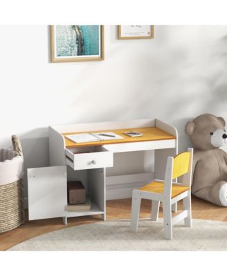 Kids Desk and Chair Set with Storage Drawer, MDF Study Table Space-Saving Kids Furniture