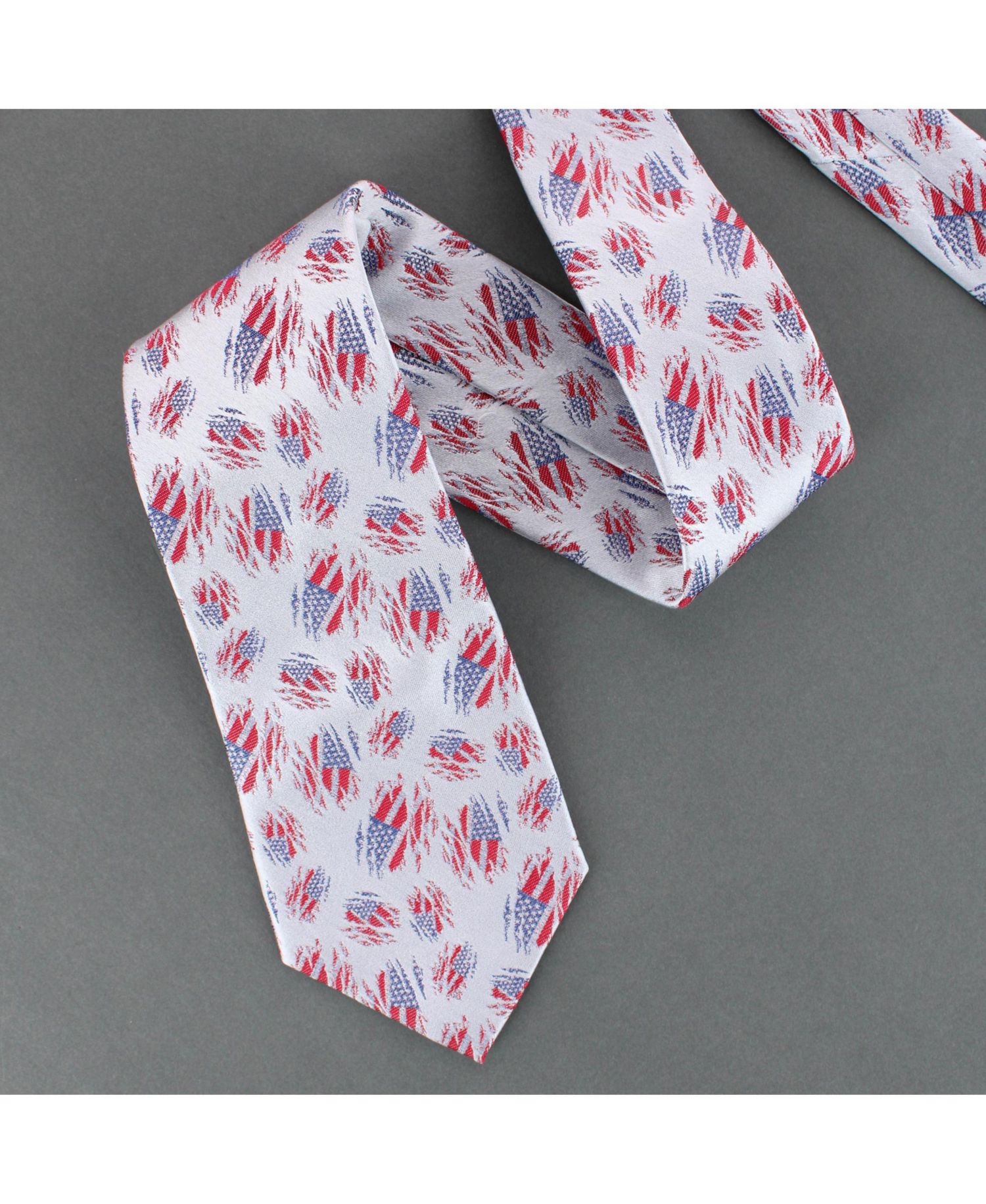Men's Stars and Stripes Secret Silver Silk Novelty Necktie