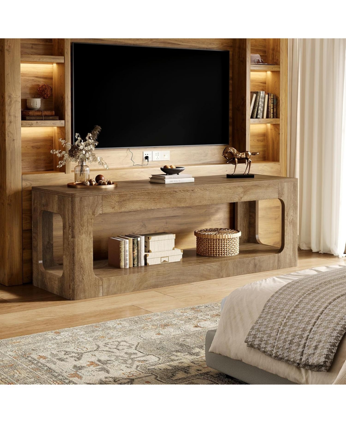 Tribesigns 63-Inch Tv Stand, Farmhouse Entertainment Center for 55/60/65/75-Inch TVs, Brown