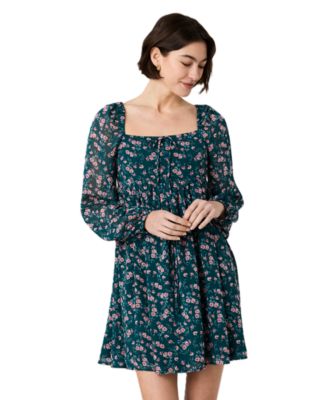 Women's Square Neck Fitted Bodice Flare Mini Dress