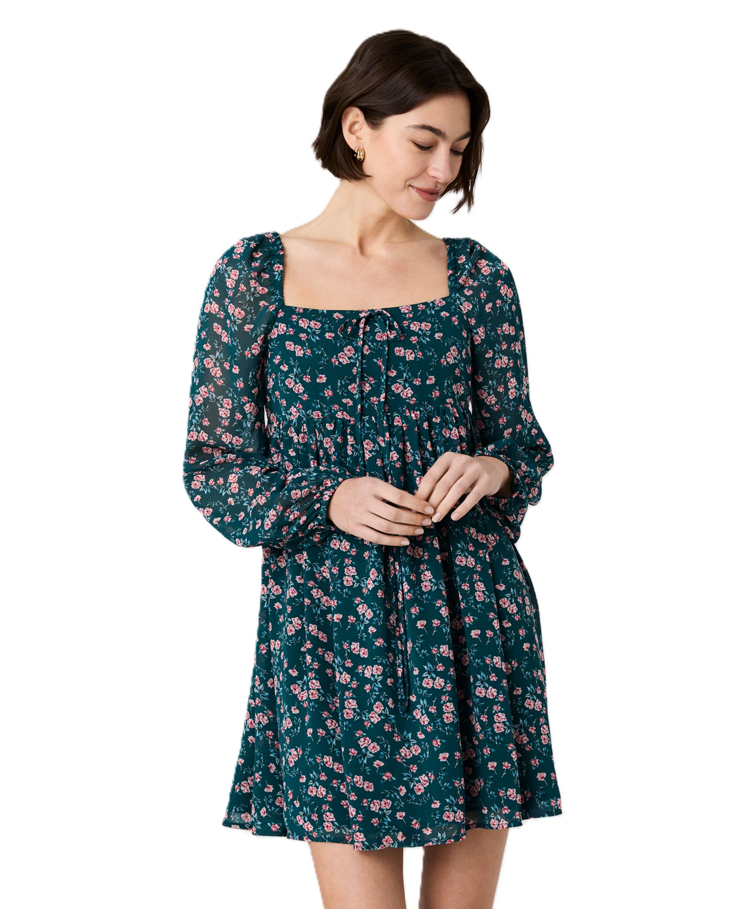 Women's Square Neck Fitted Bodice Flare Mini Dress