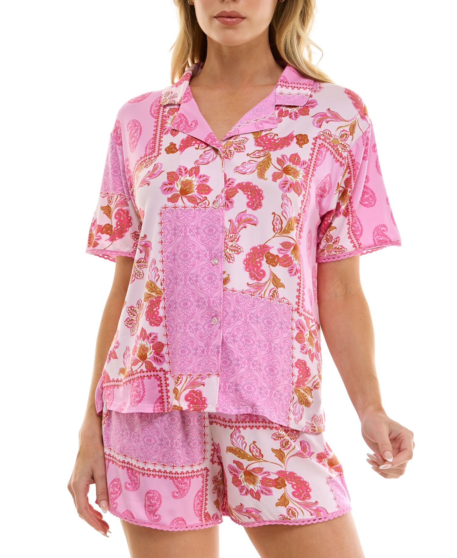 Women's Pasha Paisley Patchwork Top & Shorts, 2-Piece Set