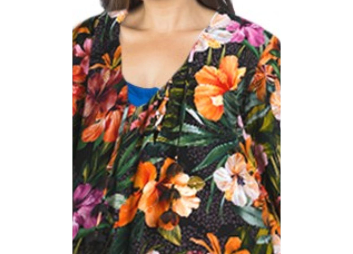 Plus Size Tropical Hideaway Lace-Front Swim Cover-Up Tunic Dress