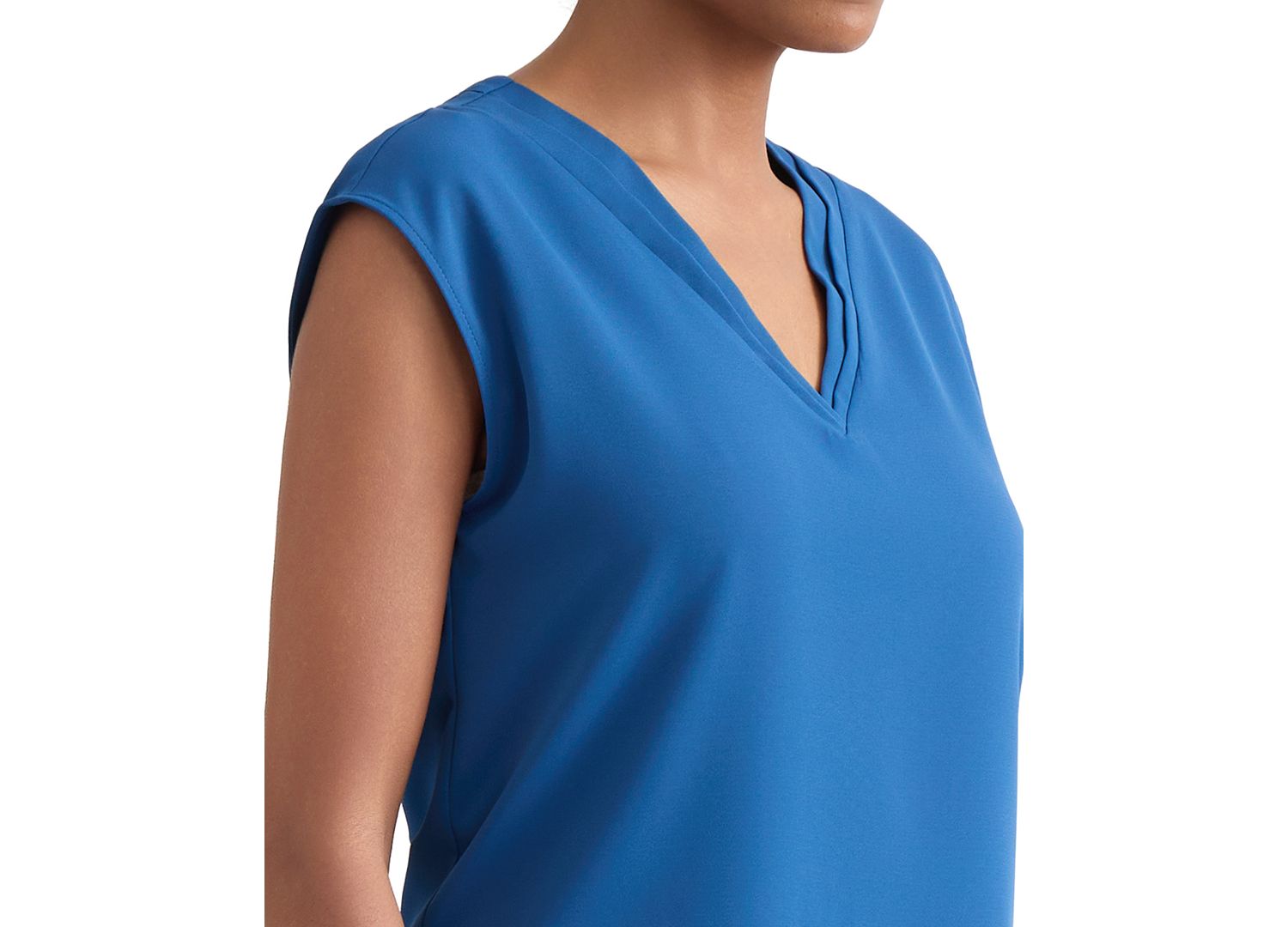 Petite Pleat-Neck Sleeveless Blouse