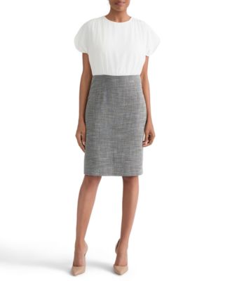 Women's Mixed-Media Tulip-Sleeve Sheath Dress