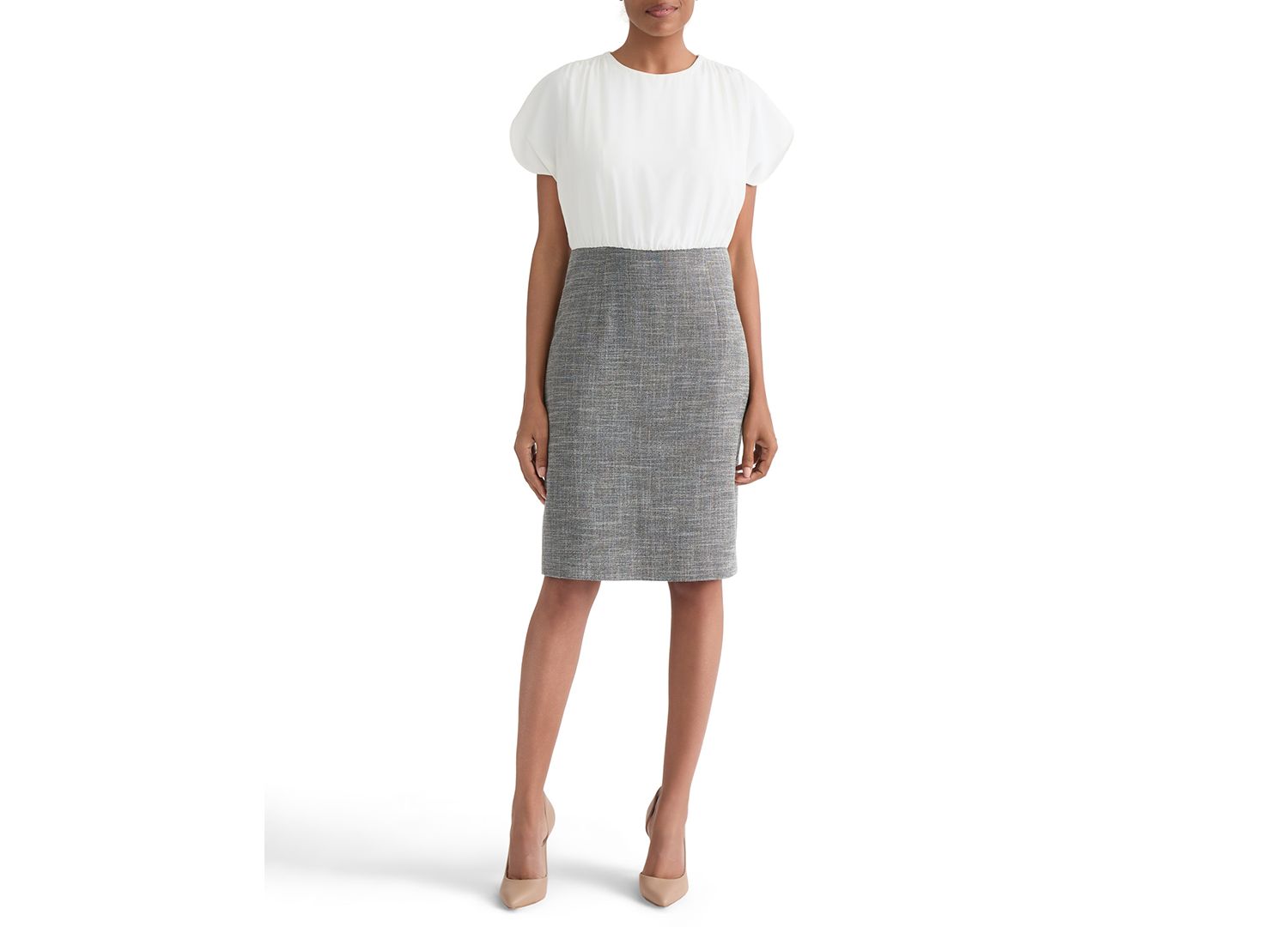 Women's Mixed-Media Tulip-Sleeve Sheath Dress