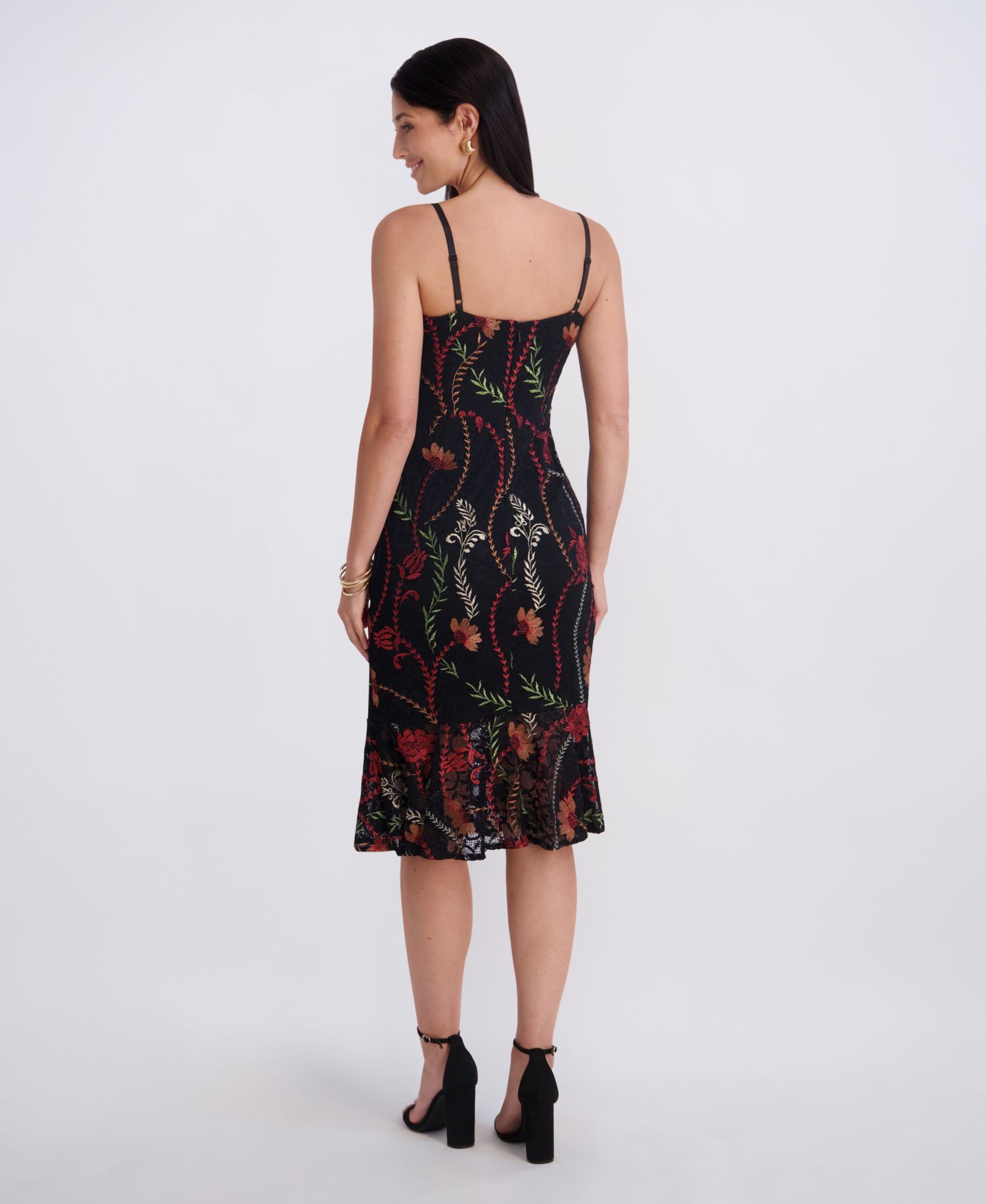 Women's Sweetheart Neck Embroidered Lace Midi Dress