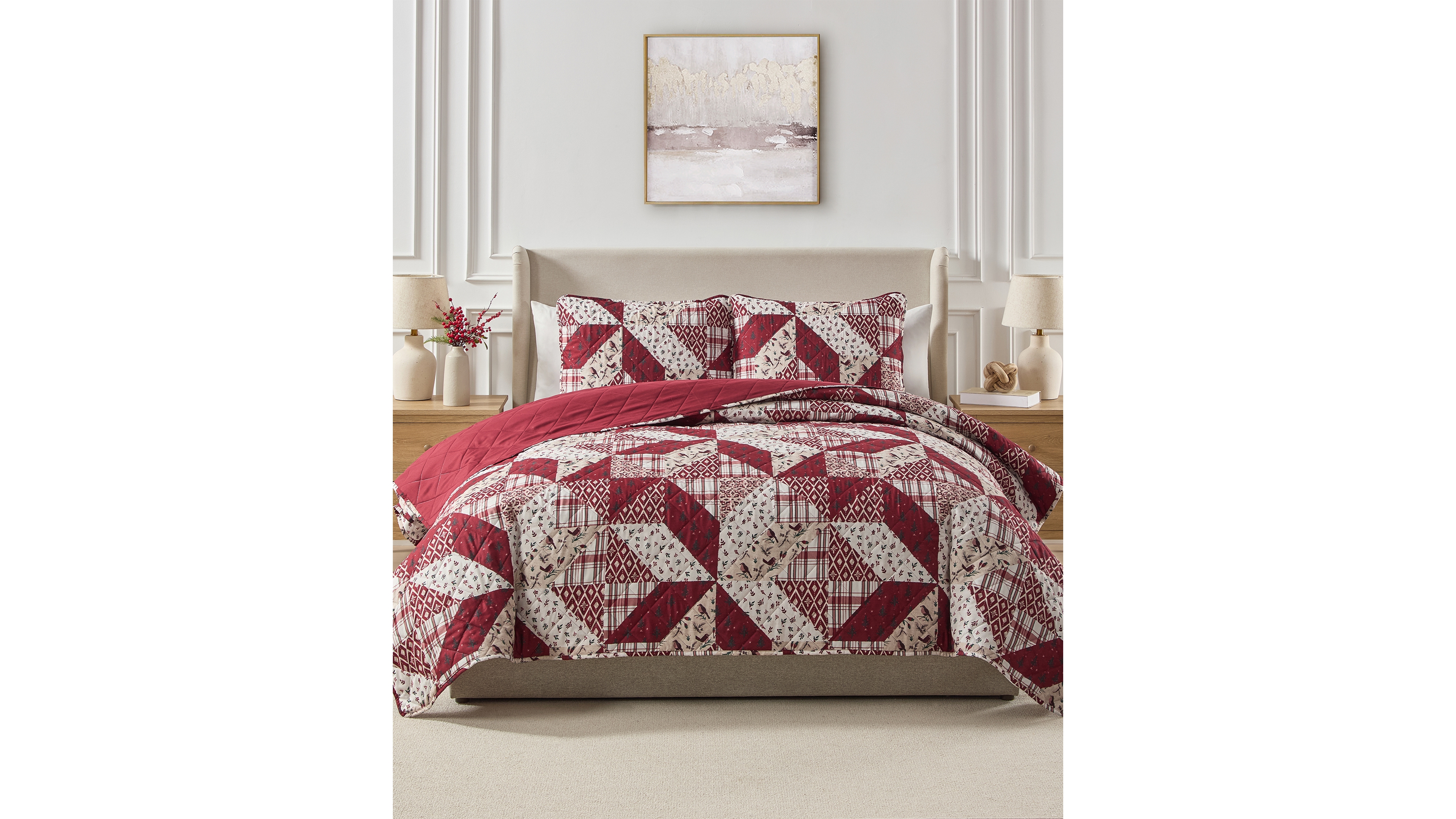 Seventh Studio Cardinal Patchwork Quilted 3-Piece Quilt Set, King
