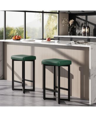 Counter Height Bar Stool Set with PU Padded Seat and Metal Frame for Kitchen Island Dining