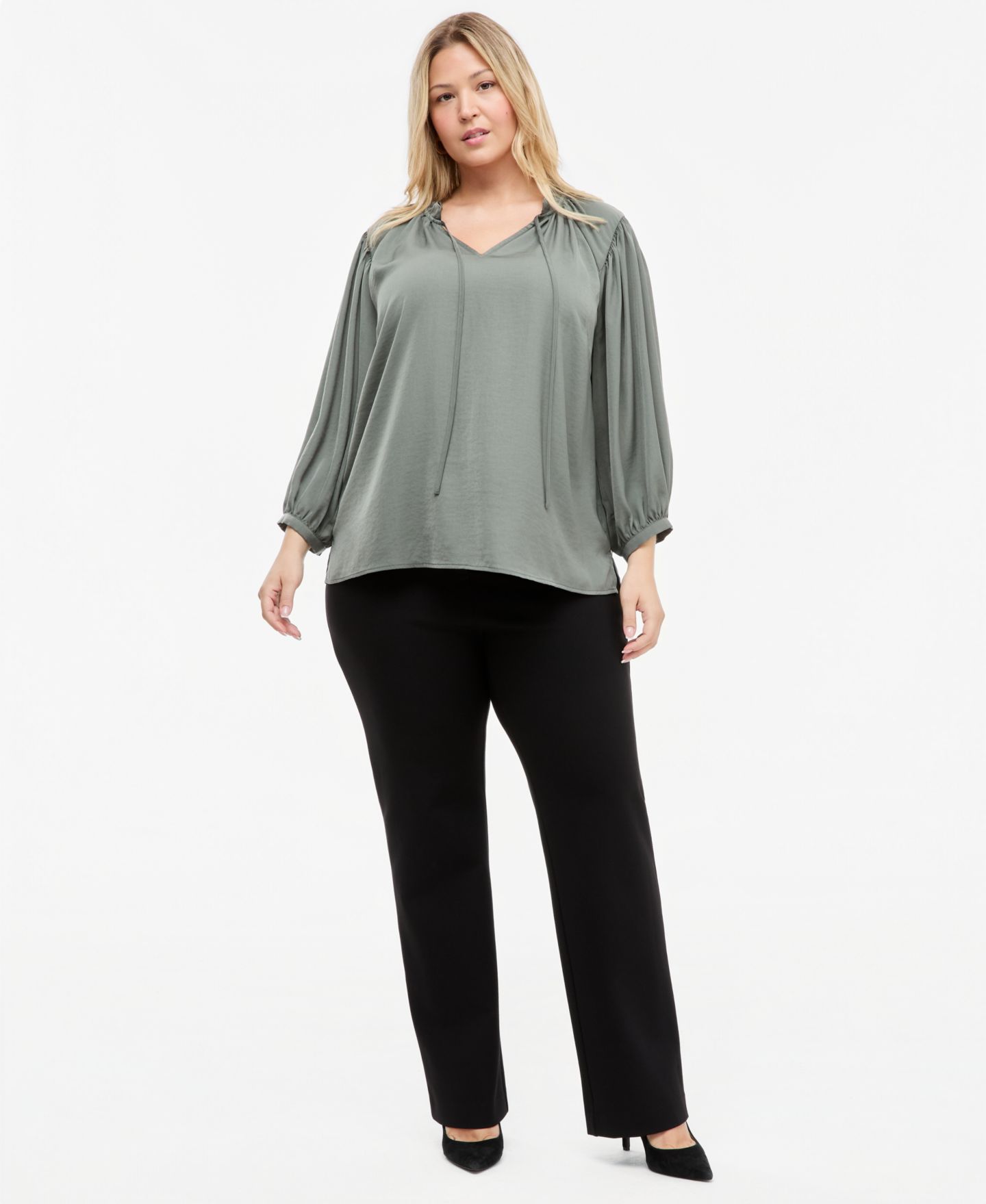 Женская блузка Vince Camuto Plus Size Raglan-Sleeve Peasant Blouse, цвет: Изумрудный — фото 4