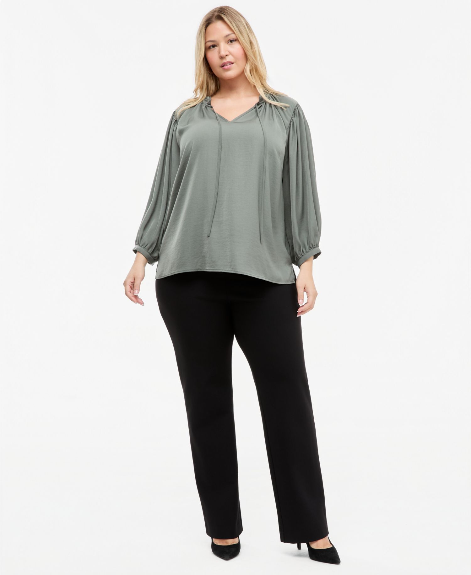 Plus Size Raglan-Sleeve Peasant Blouse