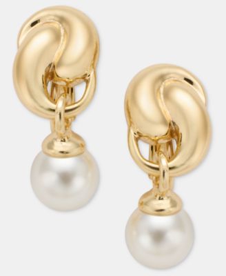 Imitation Pearl Twisted Clip-On Drop Earrings 