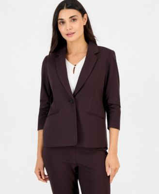 Women's Petite Notch Collar Scrunch-Sleeve Blazer