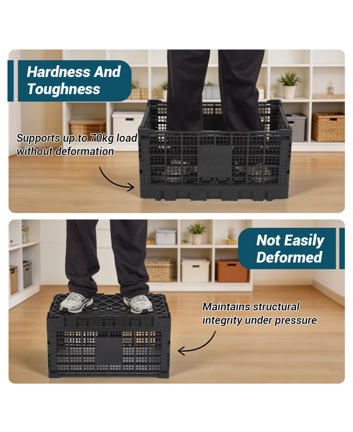 Gaomon 2PCS Stackable Collapsible Heavy Duty Plastic Storage Organizer Crate for Outdoor Office, Home, School, Camping
