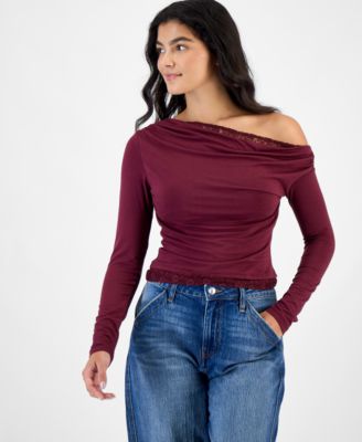 Juniors' Off-the-Shoulder Long-Sleeve Top