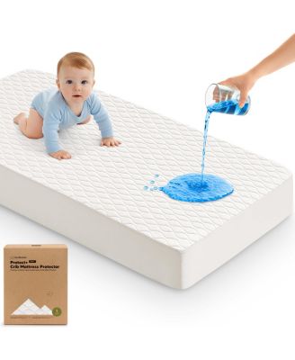 1-Pack Protect+ Waterproof Crib Mattress Protector Cover, Mavy Quilted Cotton Baby Mattress Topper, Toddler Crib Sheet