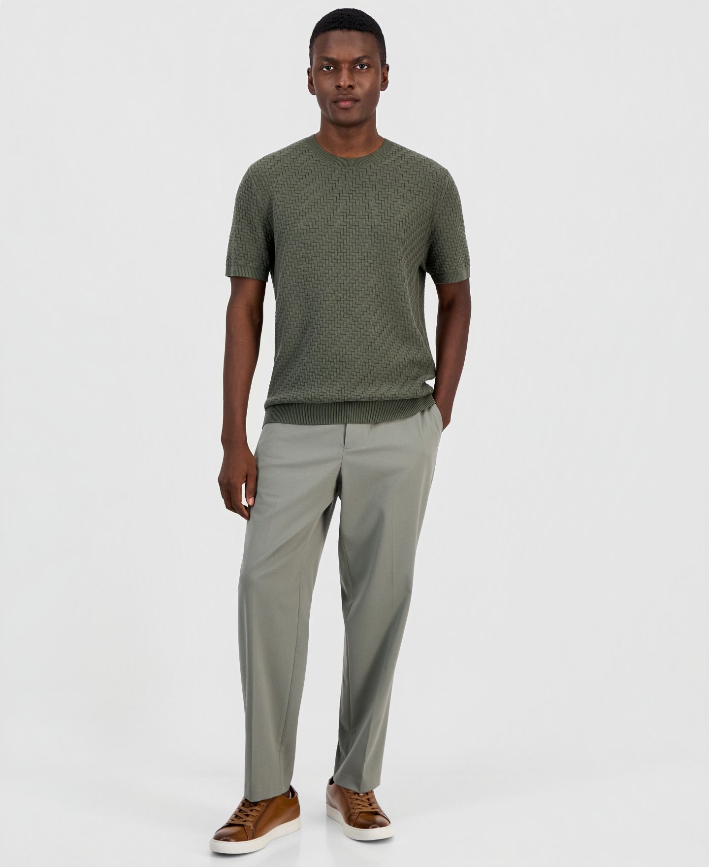 Мужской свитер Alfani Basketweave Sweater T-Shirt, цвет: Oliva — фото 4