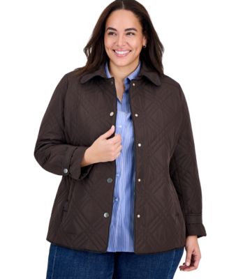 Plus Size Triple-Diamond Quilted Faux-Leather Piping Jacket