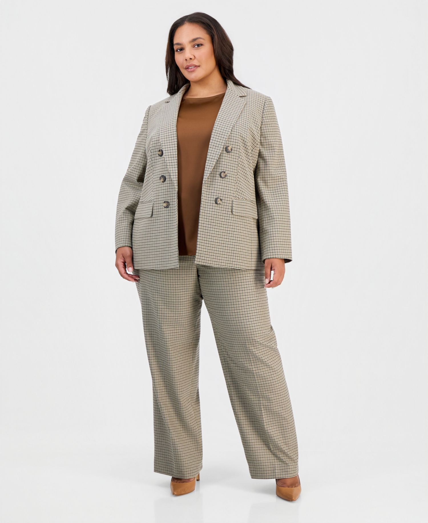 Plus Size Double-Breasted Houndstooth Blazer
