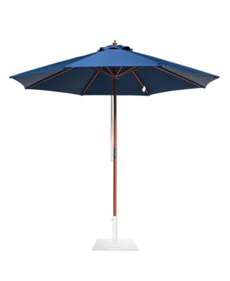 9FT Solid Wood Patio Umbrella with Base Included Stand for Outdoor Event Rental Resort Wedding Party Restaurant Navy Blue