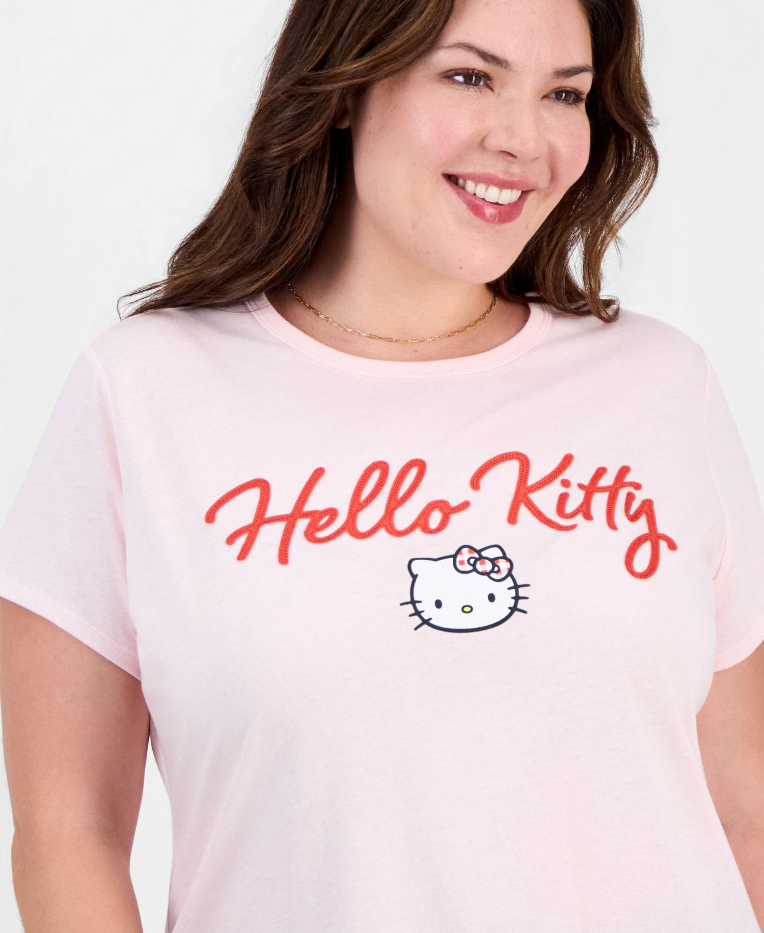 Plus Size Hello Kitty Tee With App Graphic Crewneck T-Shirt