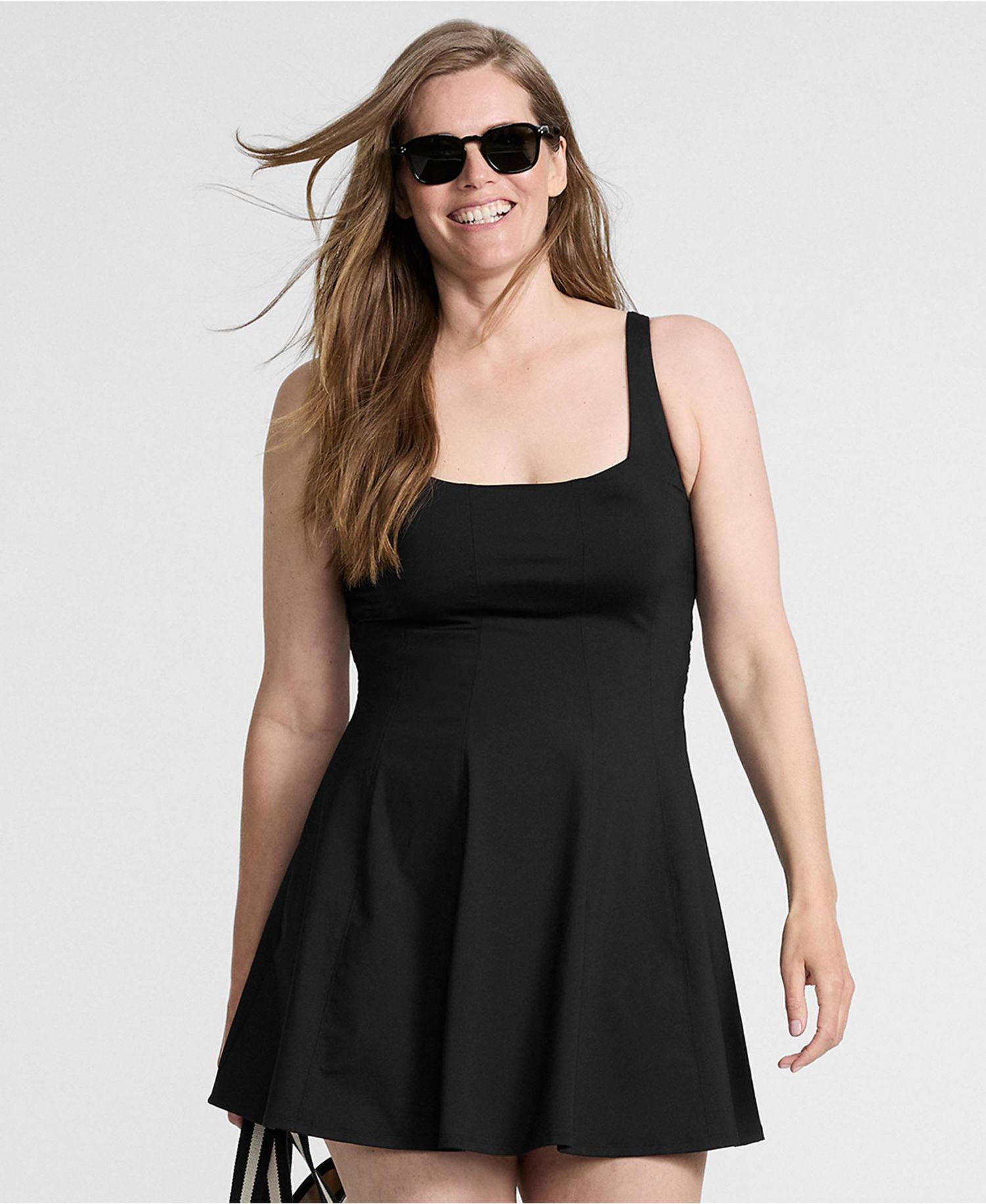 Women's Square Neck Corset Seamed Swim Dress