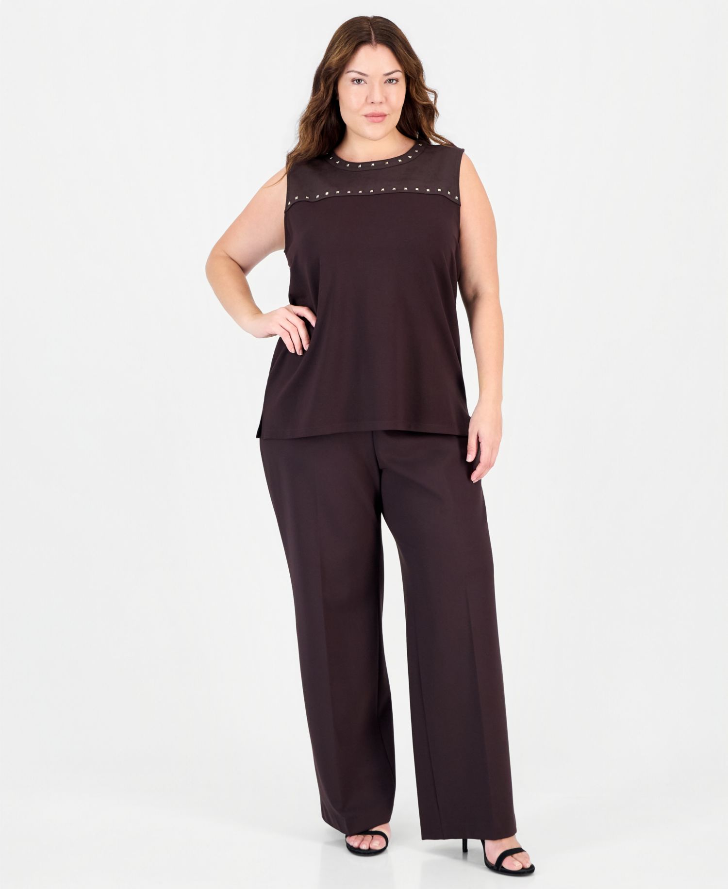 Plus Size Scoop Neck Heatset Trim Sleeveless Tank