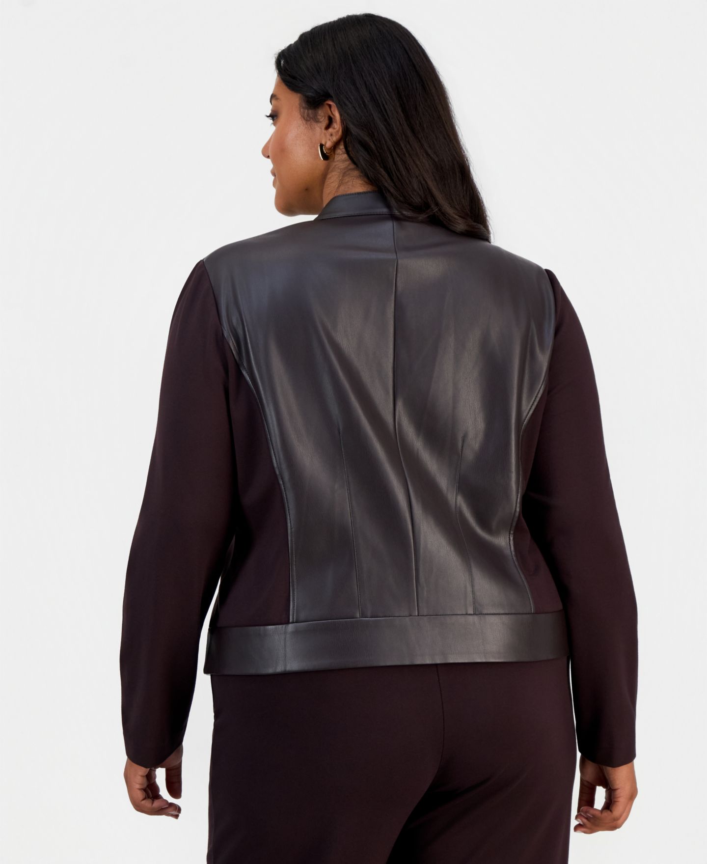 Женская куртка Anne Klein Essentials Plus Size Moto Long-Sleeve Mandarin Collar, цвет: Глубокий красное дерево — фото 4