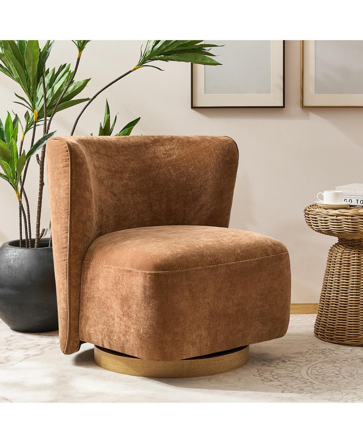 Hulala Home Haze Modern Boucle Upholstered Wingback Swivel Barrel Chair with Fully Assembled