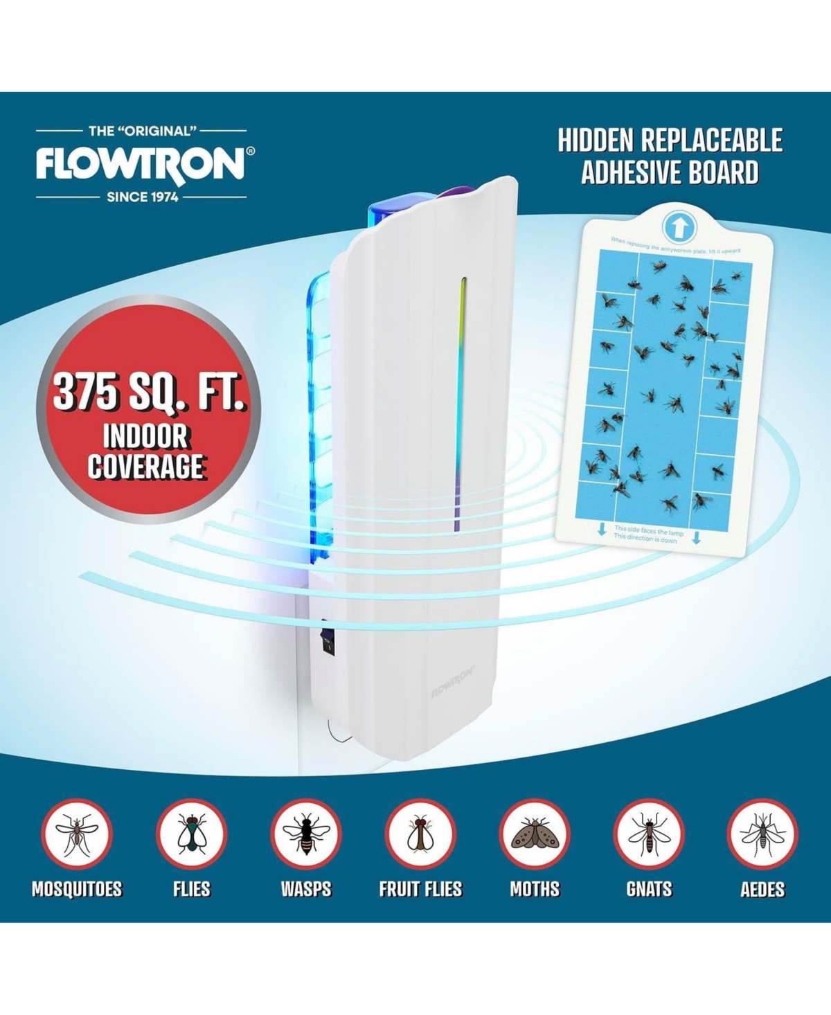 Flowtron Indoor Fly Trap, 9W Uv Light, Silent Mosquito and Gnat Catcher, 375 Sq Ft