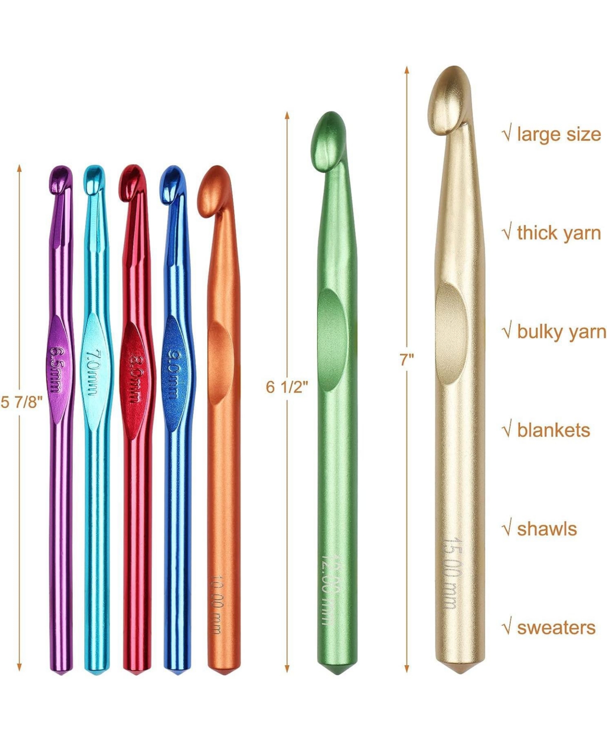 Aeelike Large Crochet Hook Set - Metal Crochet Needles for Thick Yarn - Beginners Big Crochet Set