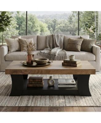 55" Coffee Table: Living room table with storage shelf. Modern farmhouse rectangle table for living room,bedroom,office.