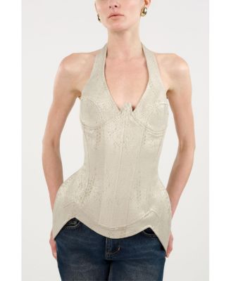 Women's Snake Print Boned Corset Halterneck Body Top