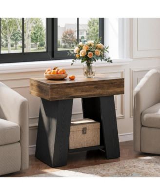 2-Tier End Table: Farmhouse couch side table with storage shelf. Heavy-duty wooden bedside nightstand for living room,bedroom.