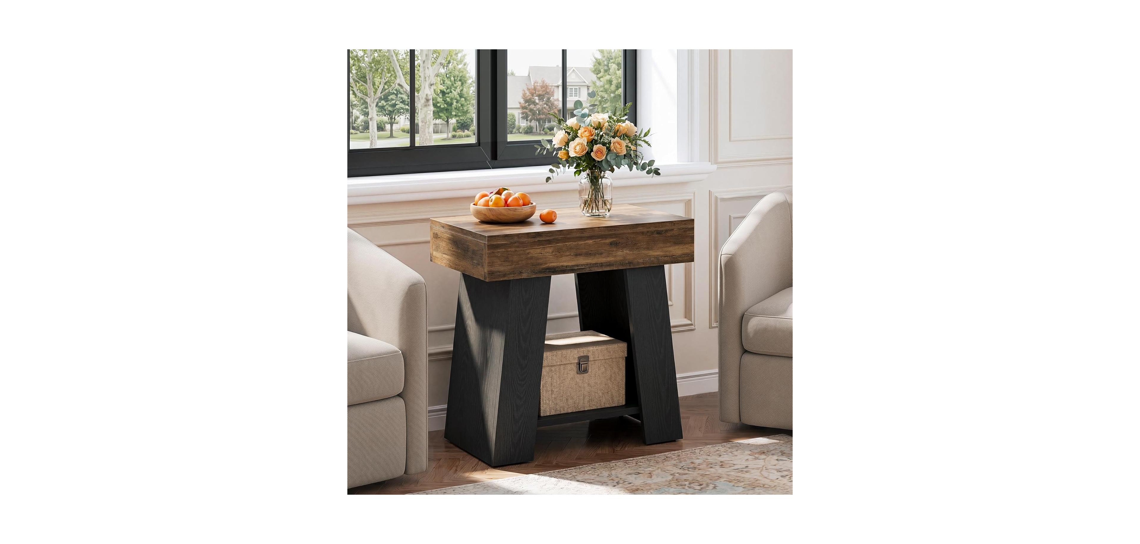 Tribesigns 2-Tier End Table: Farmhouse couch side table with storage shelf. Heavy-duty wooden bedside nightstand for living room,bedroom.