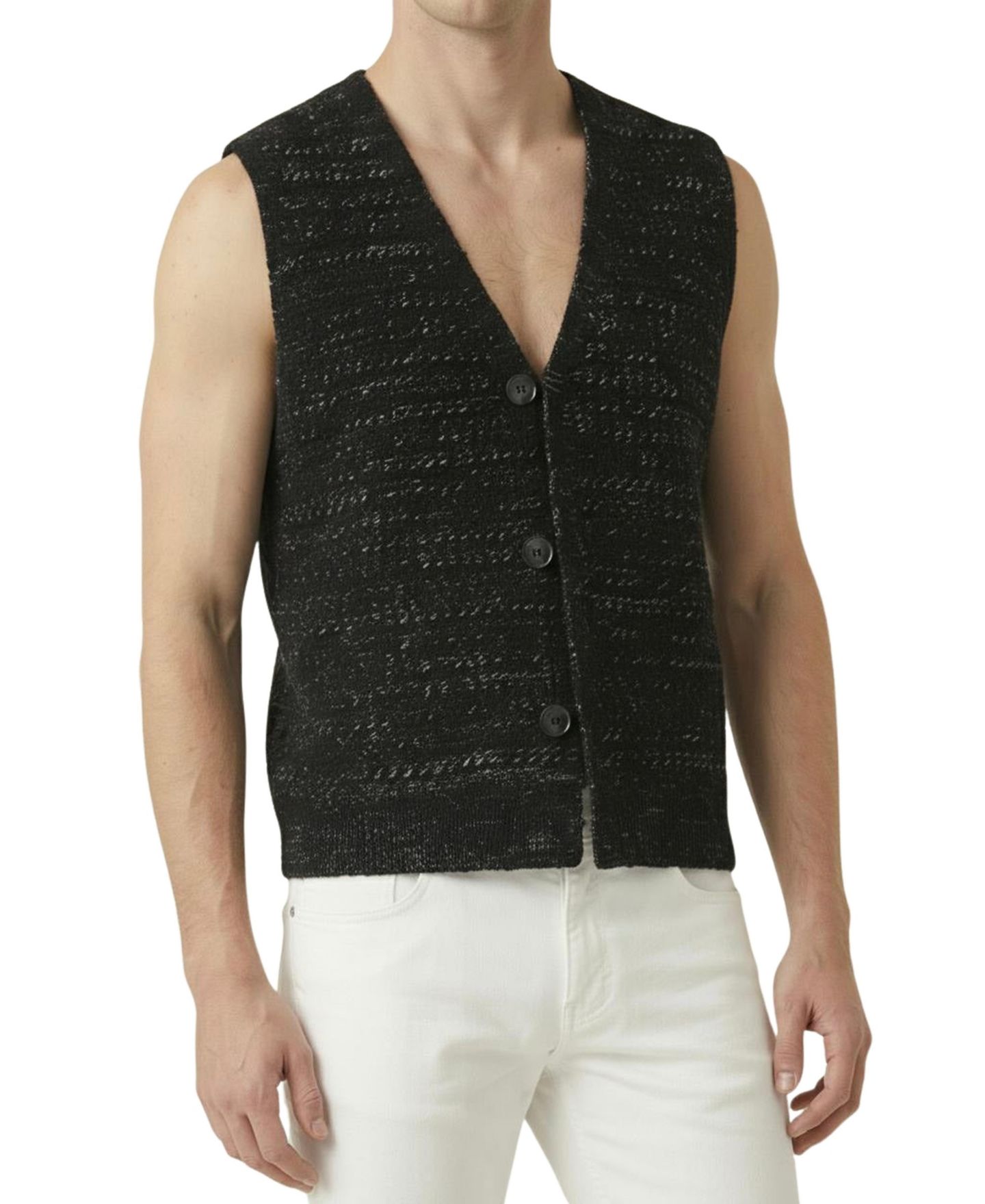 Мужской жилет Modenaire Textured V-Neck Button-Front Knit Vest, цвет: Чёрный — фото 2