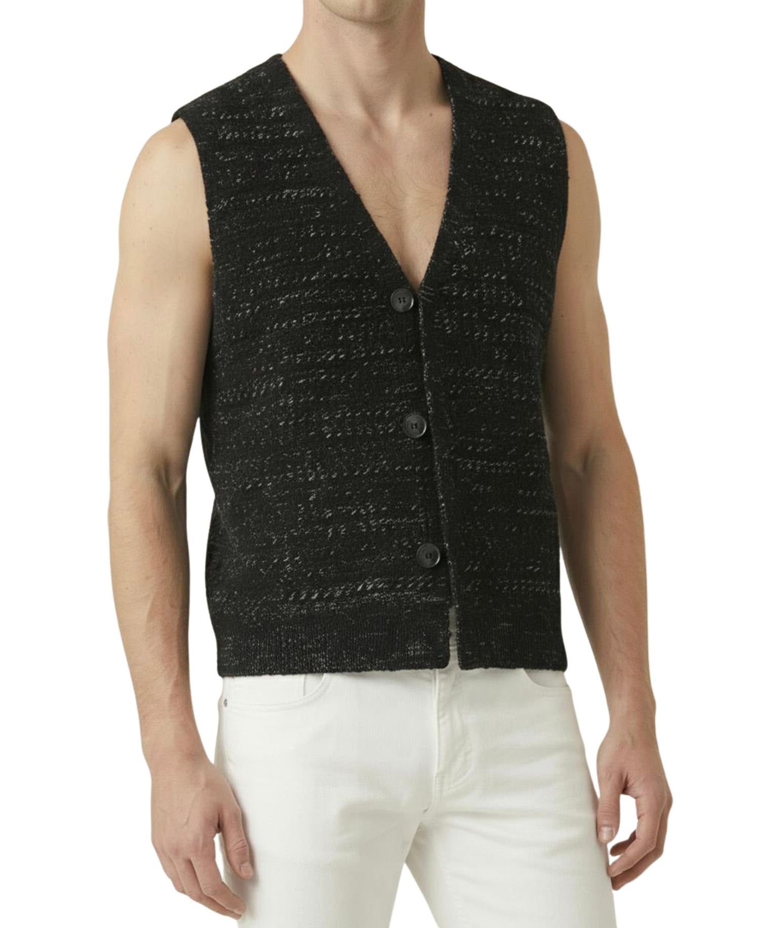 Men's Textured V-Neck Button-Front Knit Vest