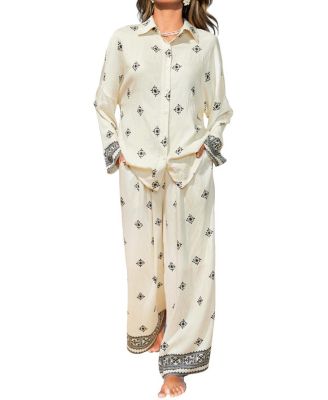 Women's Everyday Oversized Boho Two-Piece Shirt and Pants Set