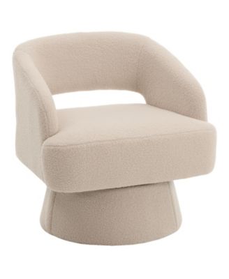 Modern 360degree(s) Swivel Barrel Accent Chair, Soft Fuzzy Round Lounge with Hollow Back and Stable Cone Base for Living Room Bedroom Office