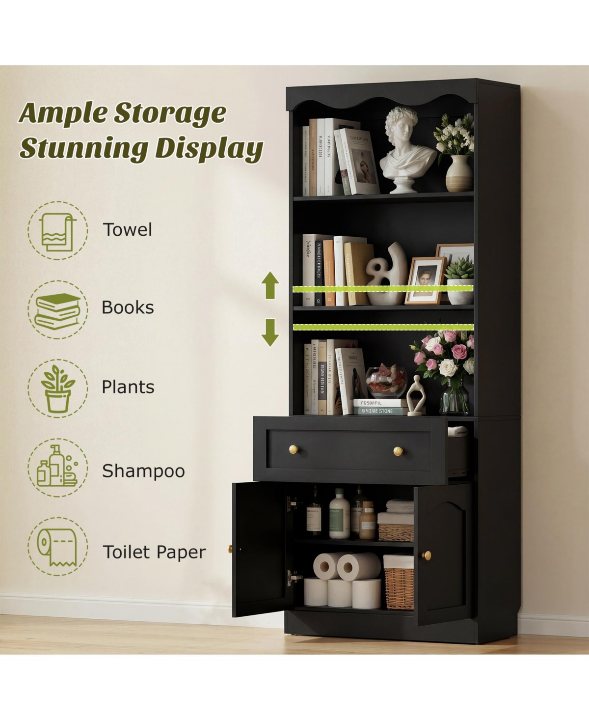 Aheaplus 80" Tall Kitchen Pantry Cabinet with Doors and Drawer, Modern Bookshelf