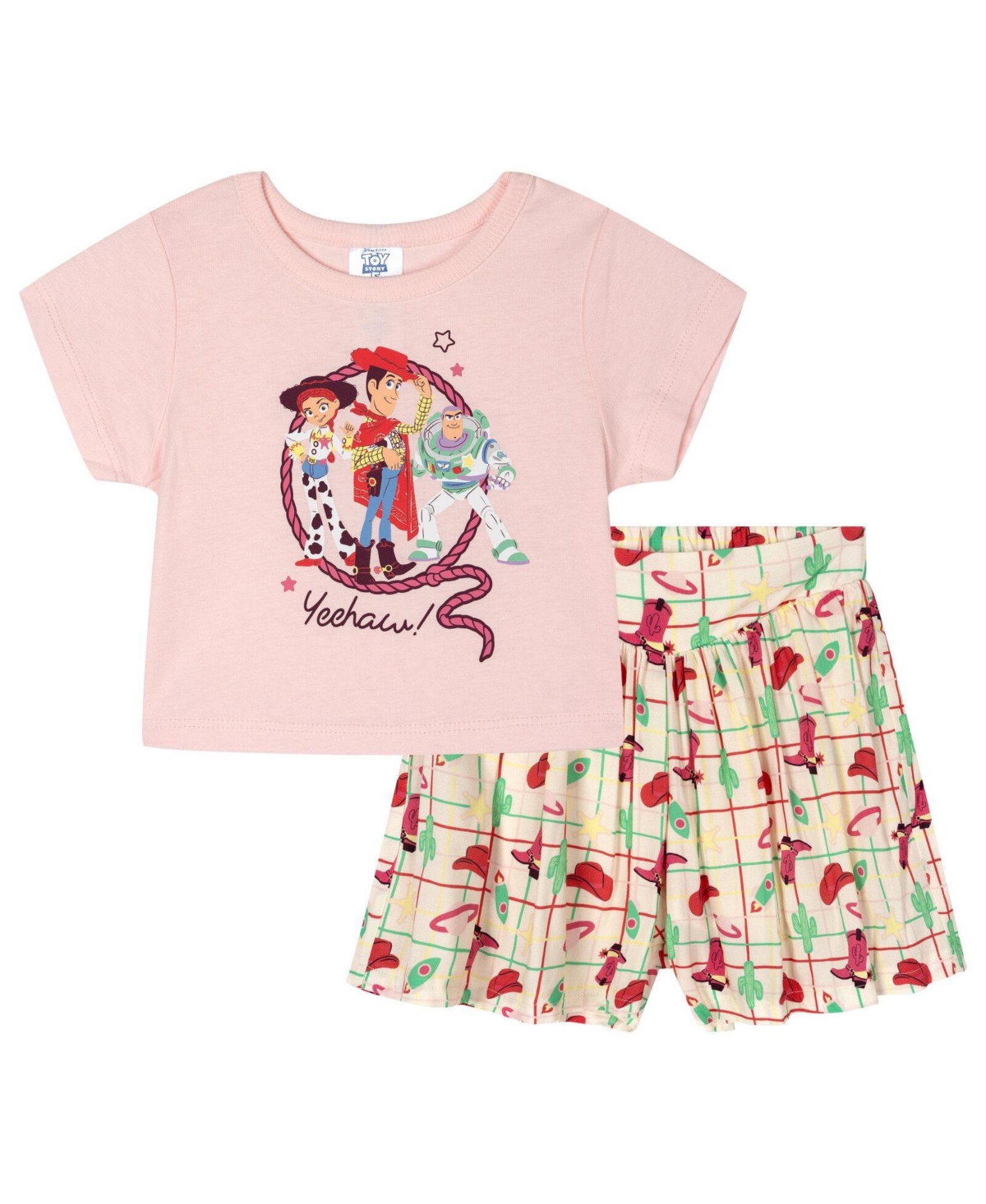 Toy Story Toddler Girls' 2-Piece T-Shirt and Skort Set - Woody buzz pink