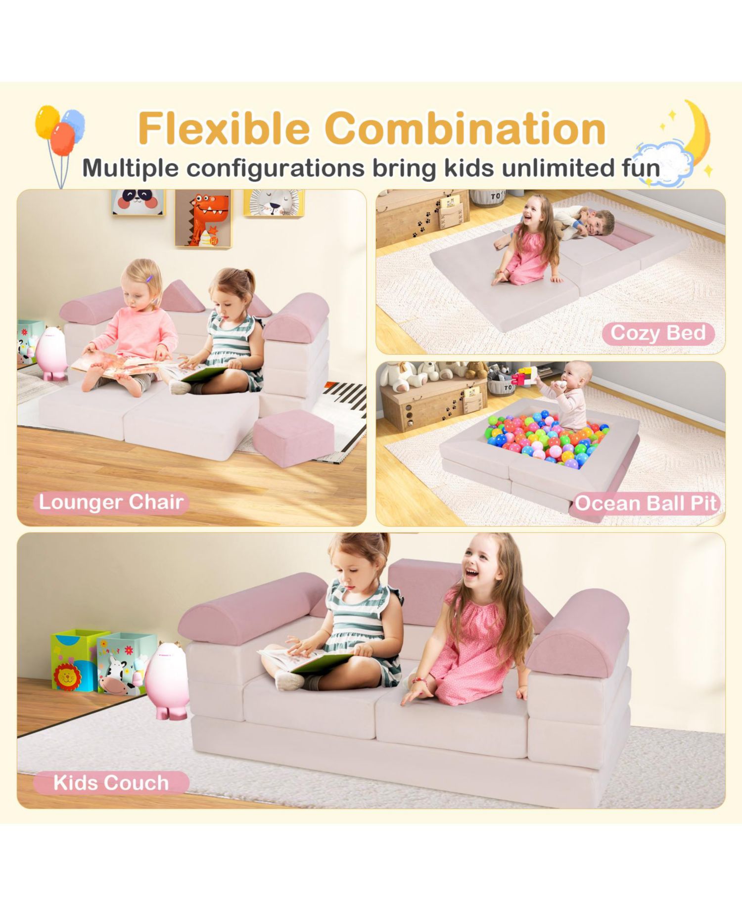 9-Piece Climb and Crawl Foam Play Set with Suede Covers for Kids Ages 3+