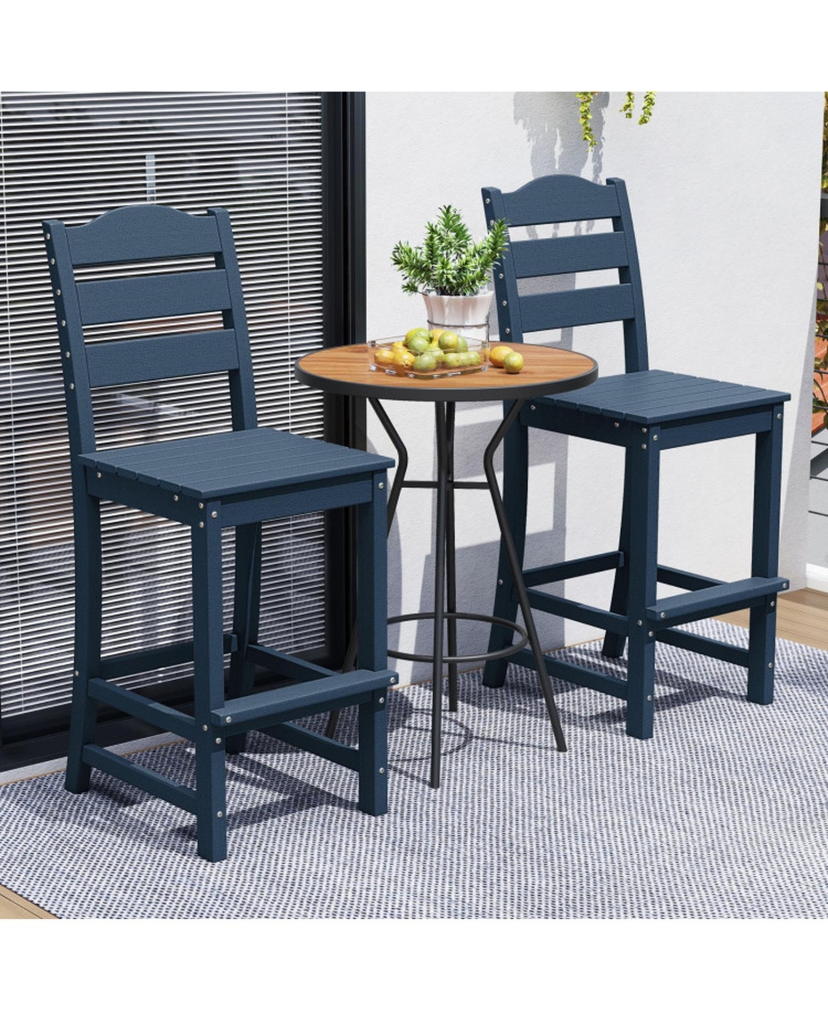Sugift 30 Inch Hdpe Counter Height Bar Stool with Curved Back and Slatted Footrest