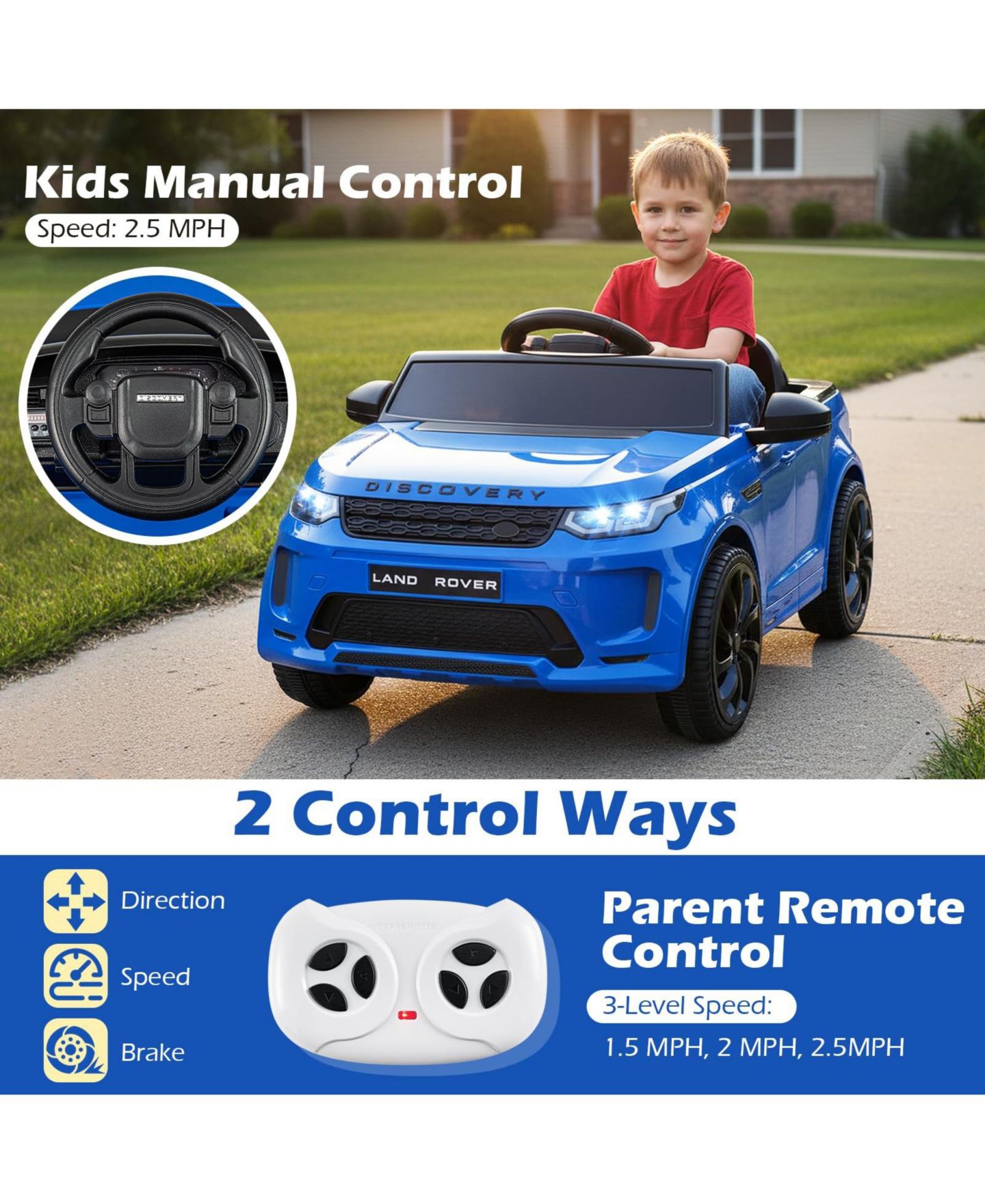 Детская игрушка Mecale Licensed Land Rover Dual Control Battery-Powered Ride-On Car, Ages 3-7, цвет: Синий — фото 5