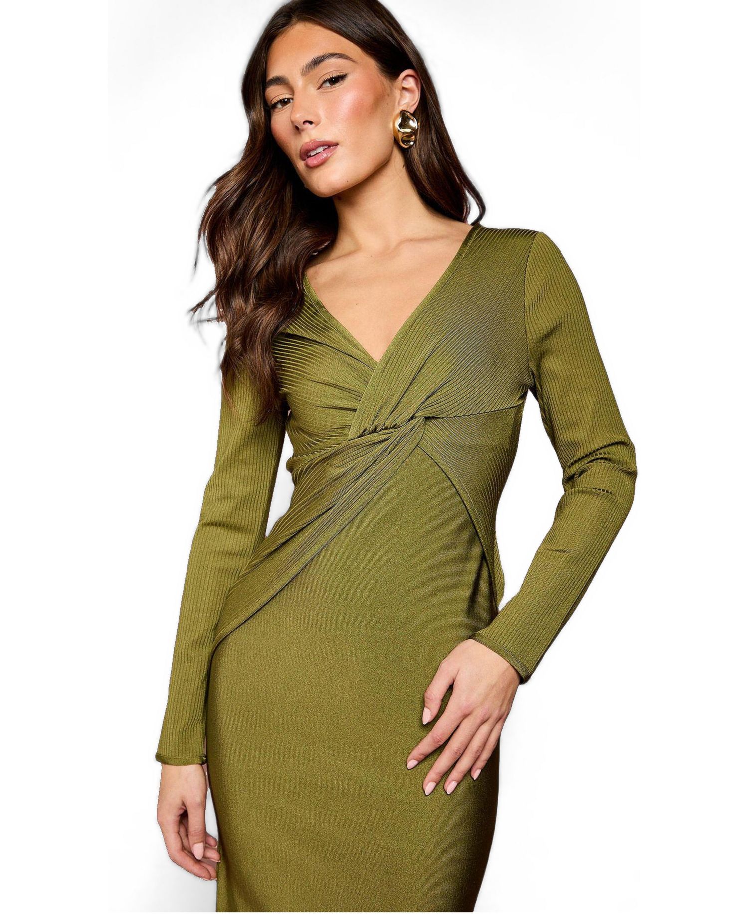 Women's Bandage Twist Front V-Neck Midi Dress