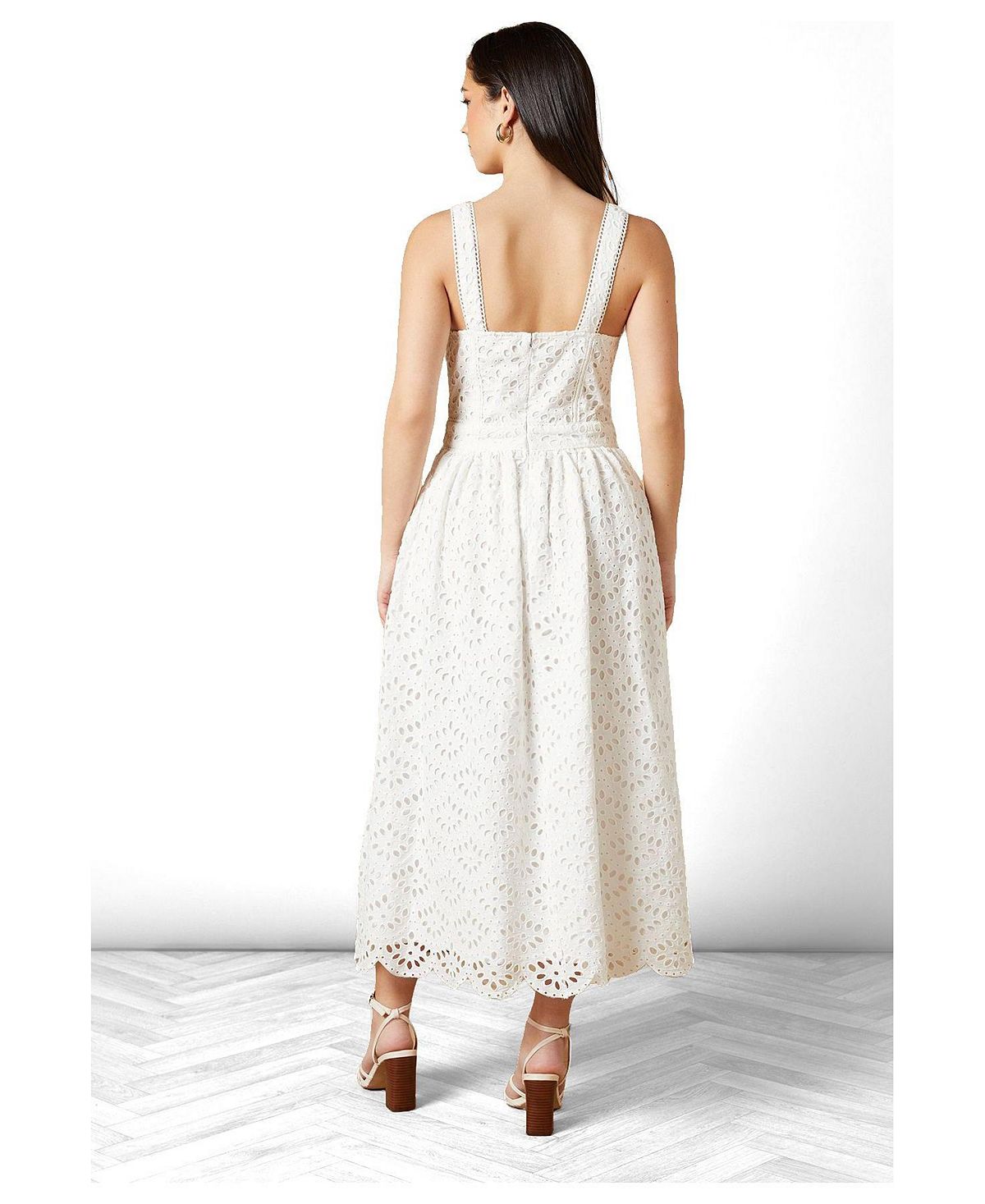 Oasis Women's Embroidered Broderie Midi Dress view 3 — MAYCSS fashion products