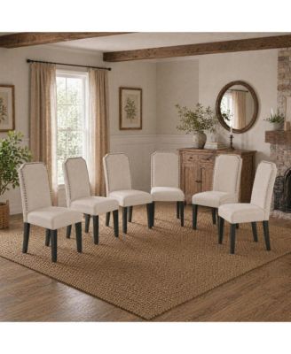 Upholstered Dining Chairs, Padded High Back Dining Chairs with Wood Legs, Sillas De Comedor, Modern Fabric Side Chairs with Nailhead Trim